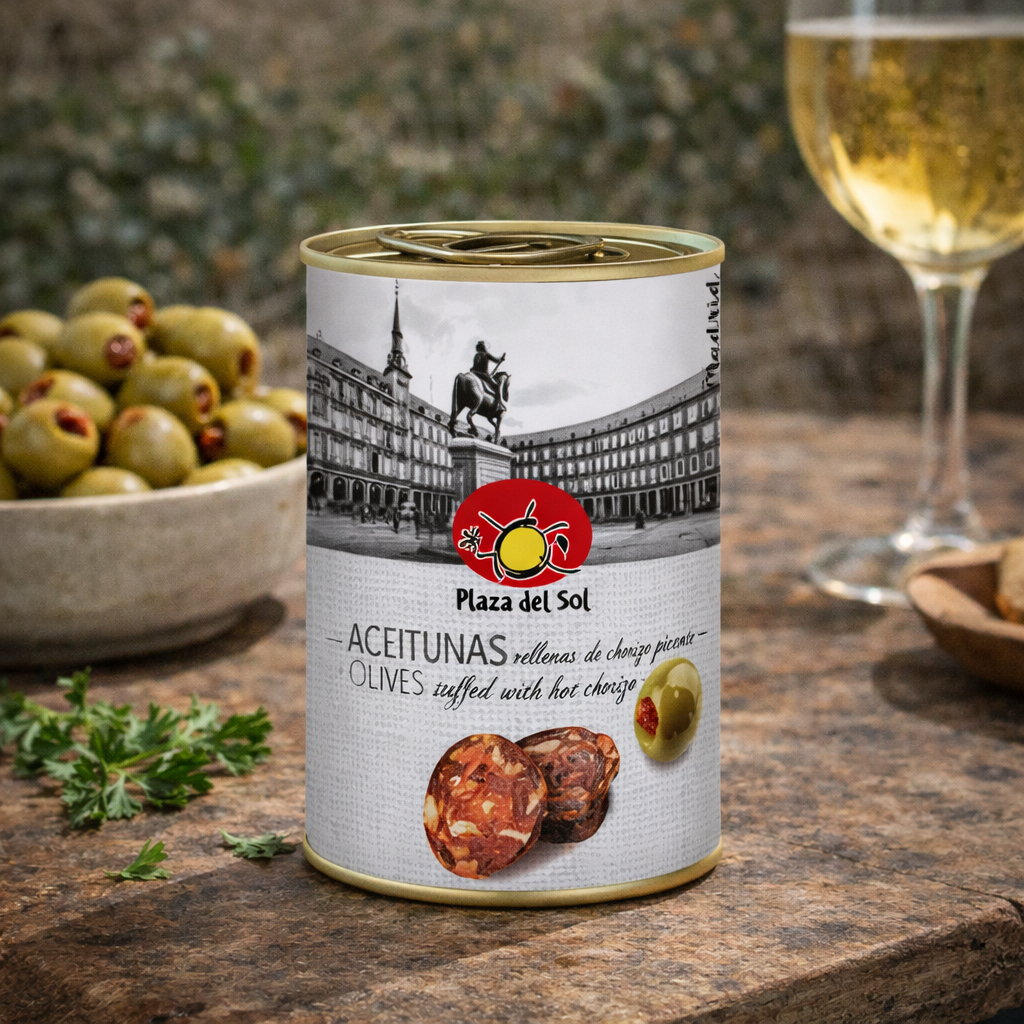 Olives vertes farcies Ã  la pÃ¢te de chorizo â€“ Plaza del Sol (280 g) | Origenes.shop